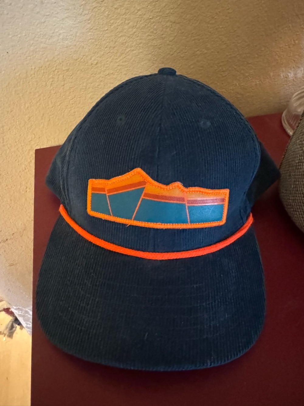 Men's Dark Teal Corduroy Cap with Bright Orange Trim
